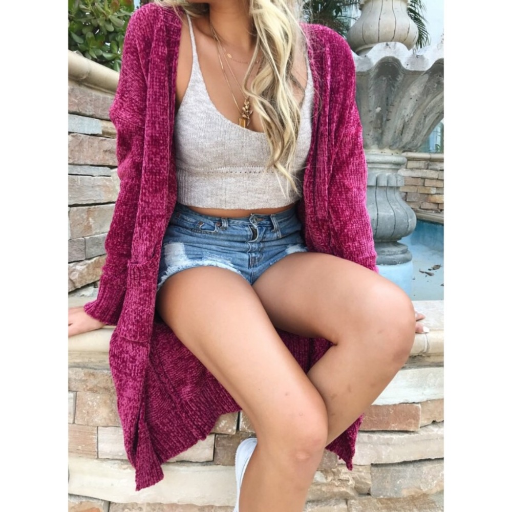 •LAST 1• Berry Chenille Oversized Cardigan